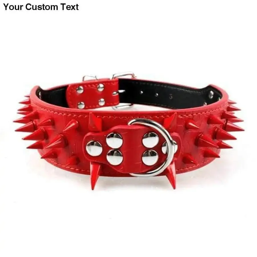 2" Wide Sharp Spiked Studded Leather Dog Collars Pitbull Bulldog Big Dog Collar Adjustable