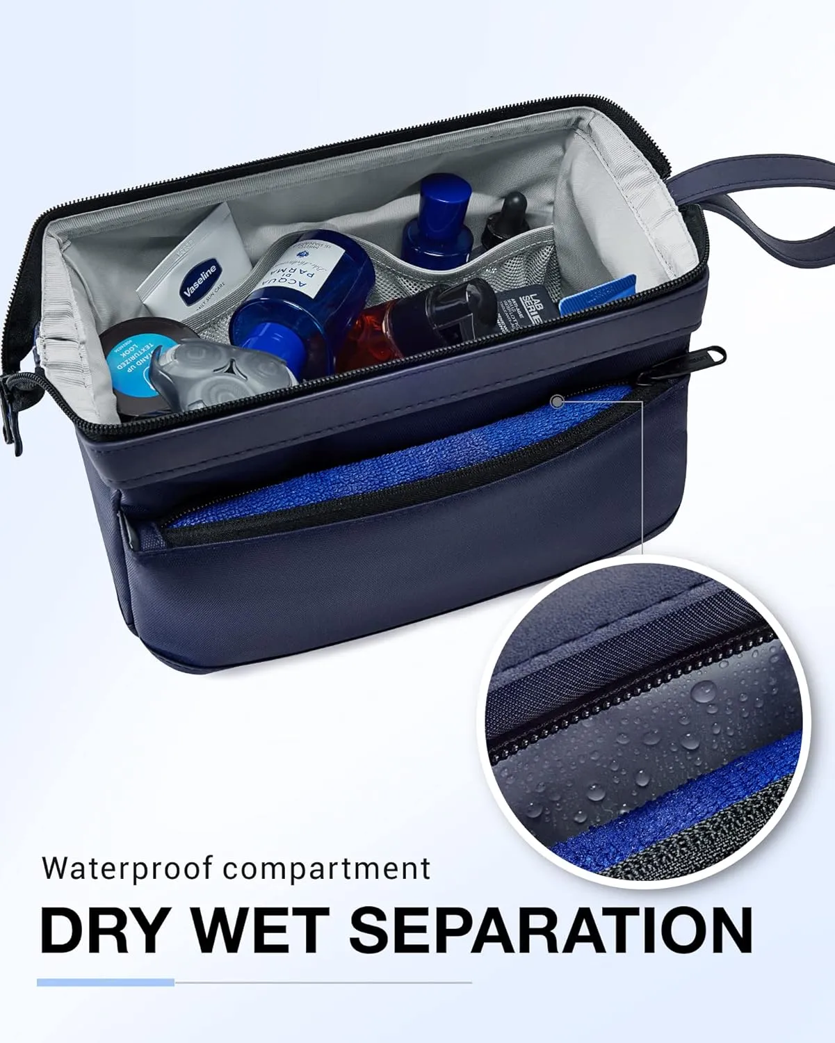 BAGSMART Toiletry Bag for Men, Wide Opening Dopp Kit Water Resistant Shaving Hygiene Organizer for Bathroom, Travel Essentials, Navy