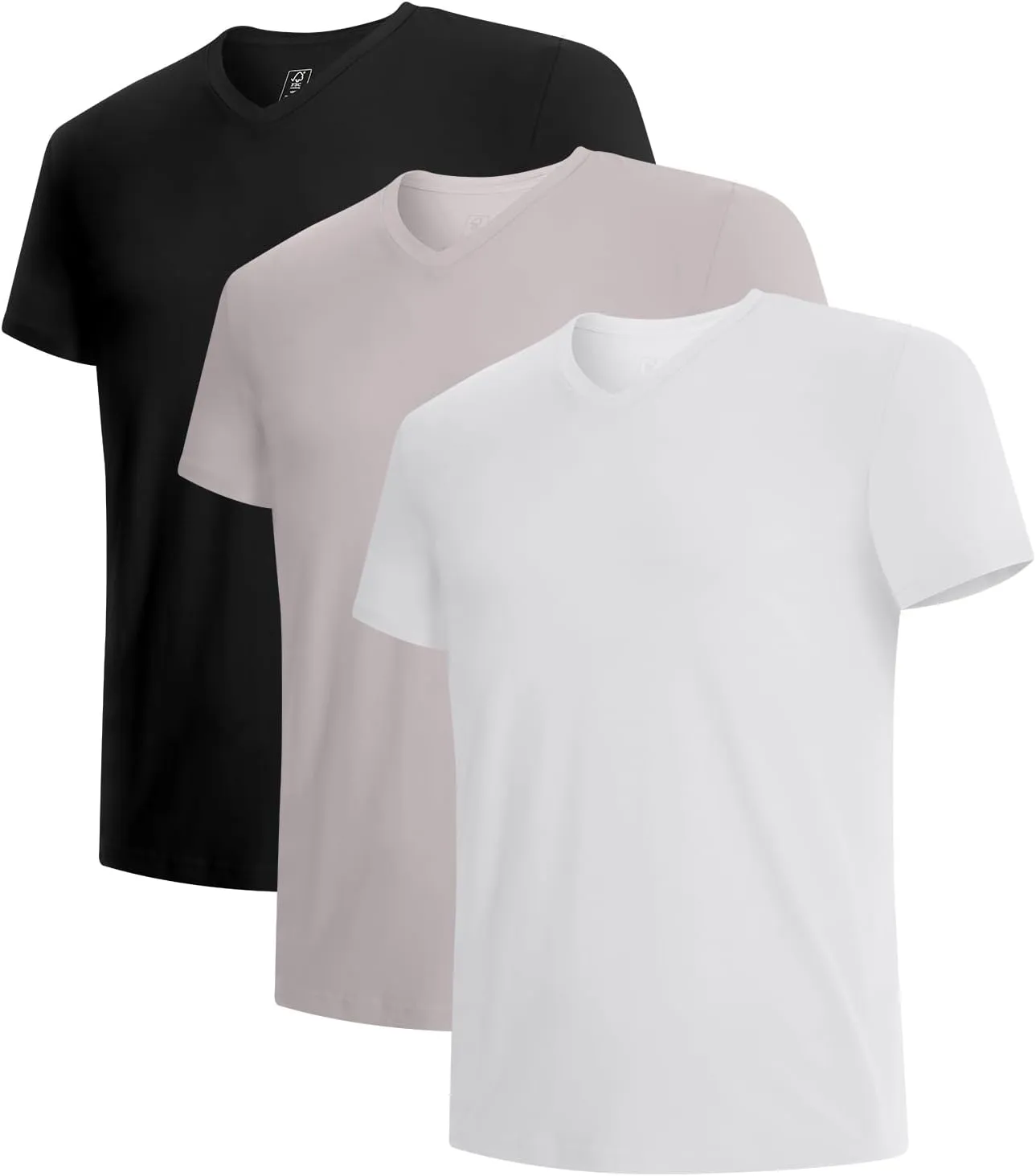 BAMBOO COOL Men's Undershirts Soft Stretch V Neck T-Shirts,Breathable and Moisture-Wicking White Tees for Men 3 Pack
