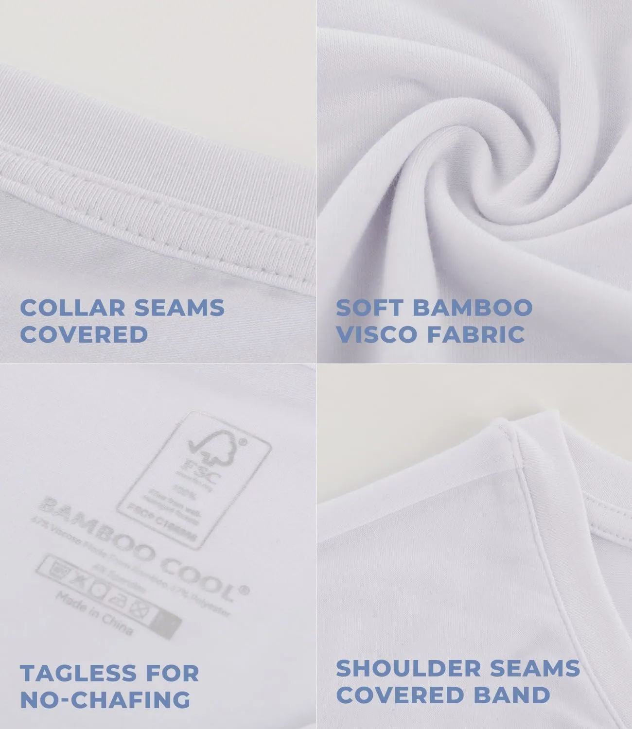 BAMBOO COOL Men's Undershirts Soft Stretch V Neck T-Shirts,Breathable and Moisture-Wicking White Tees for Men 3 Pack