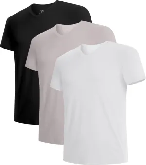 BAMBOO COOL Men's Undershirts Soft Stretch V Neck T-Shirts,Breathable and Moisture-Wicking White Tees for Men 3 Pack