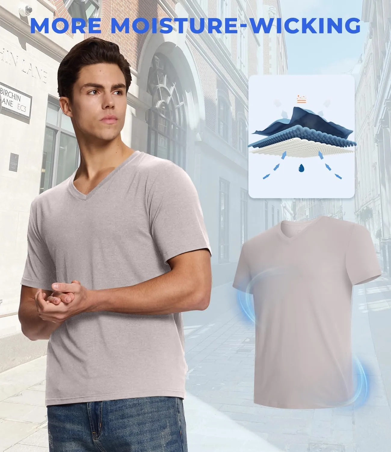 BAMBOO COOL Men's Undershirts Soft Stretch V Neck T-Shirts,Breathable and Moisture-Wicking White Tees for Men 3 Pack