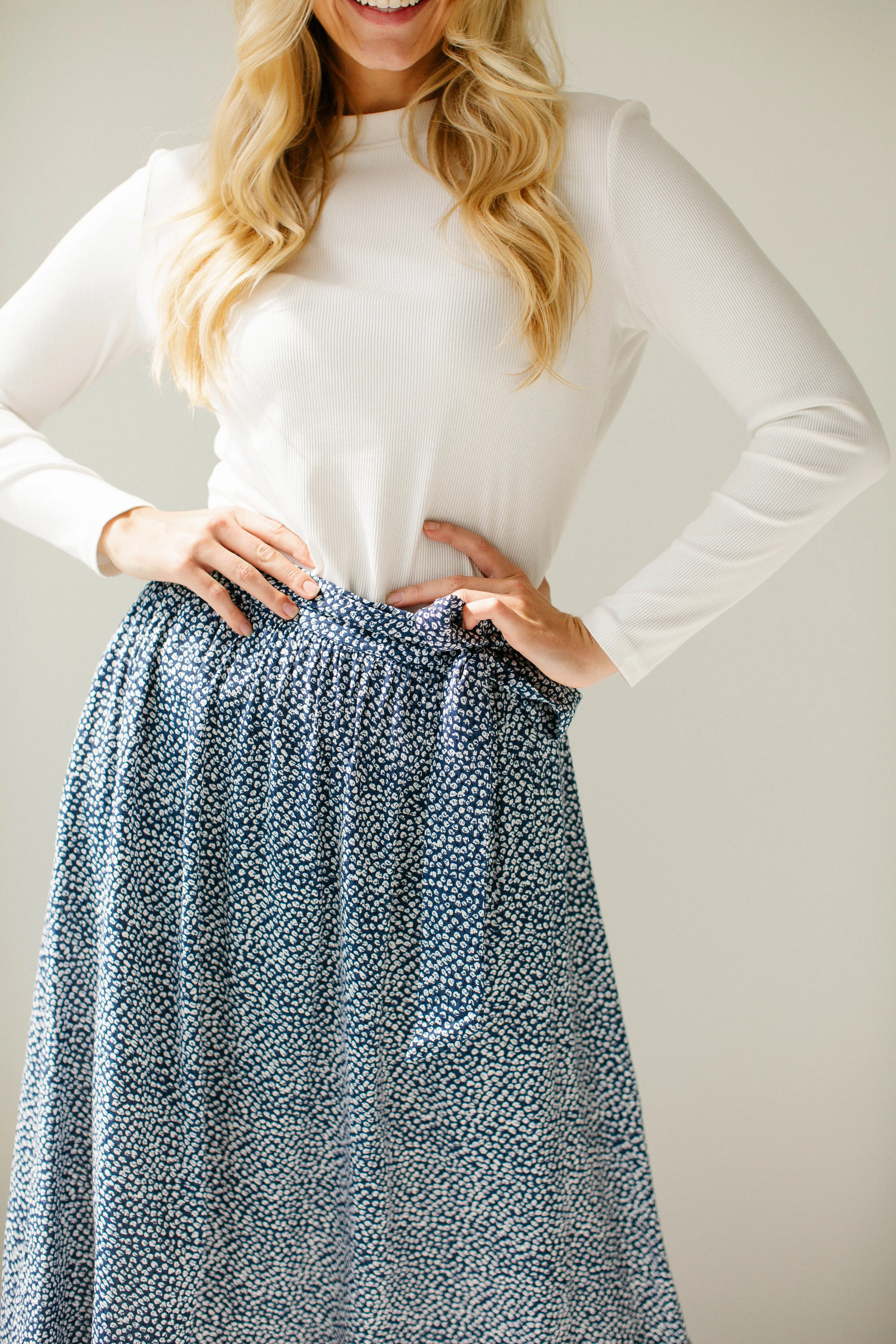 'Bonita' Floral Tie Waist Midi Skirt in Navy FINAL SALE