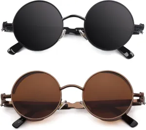CGID Retro Steampunk Round Polarized Sunglasses Men Womens Metal Circle Frame UV400 Protection E72