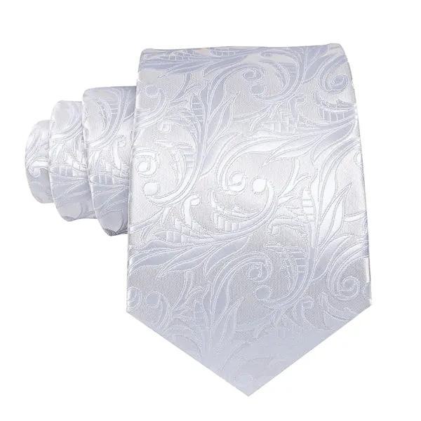 Classy Men Pure White Floral Silk Tie