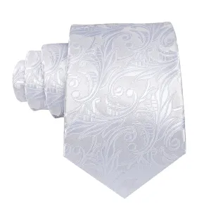 Classy Men Pure White Floral Silk Tie