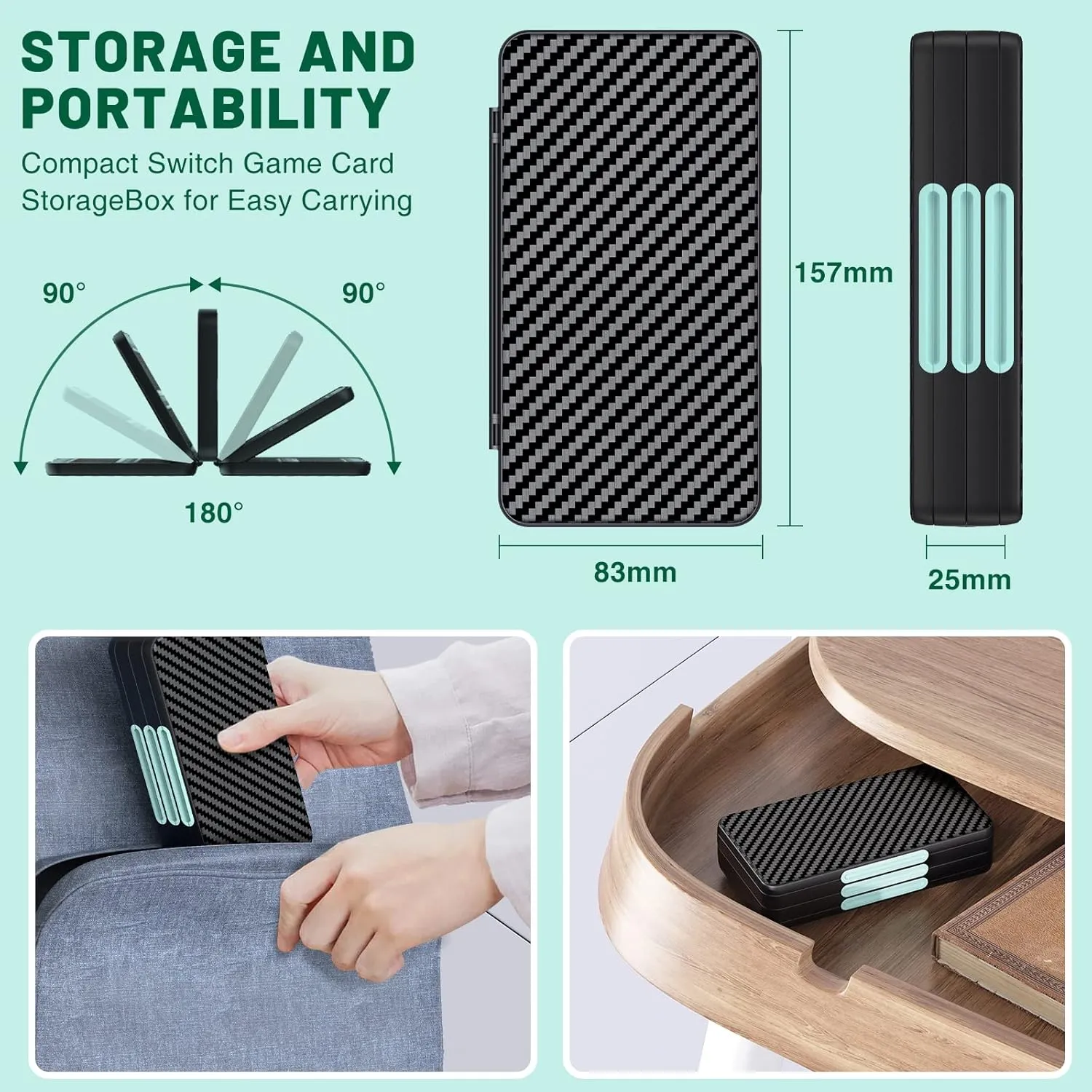 CYKOARMOR Switch Game Card Case Holder for Nintendo Switch/OLED/Lite - Hard Shell Case Organizer Cartridge Holder with 72 Game Slots & 24 Micro SD Card Slots, Magnetic Closure, Soft Rubber, Blue Black