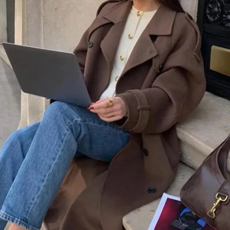 Elegant Double-breasted Wool Coat in 2 Styles