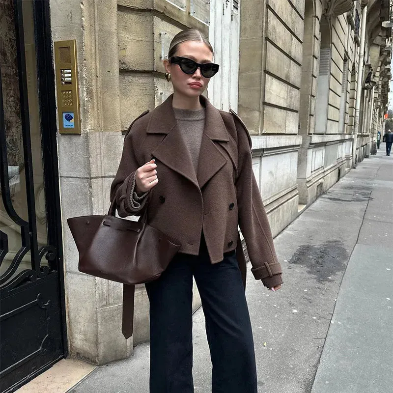 Elegant Double-breasted Wool Coat in 2 Styles