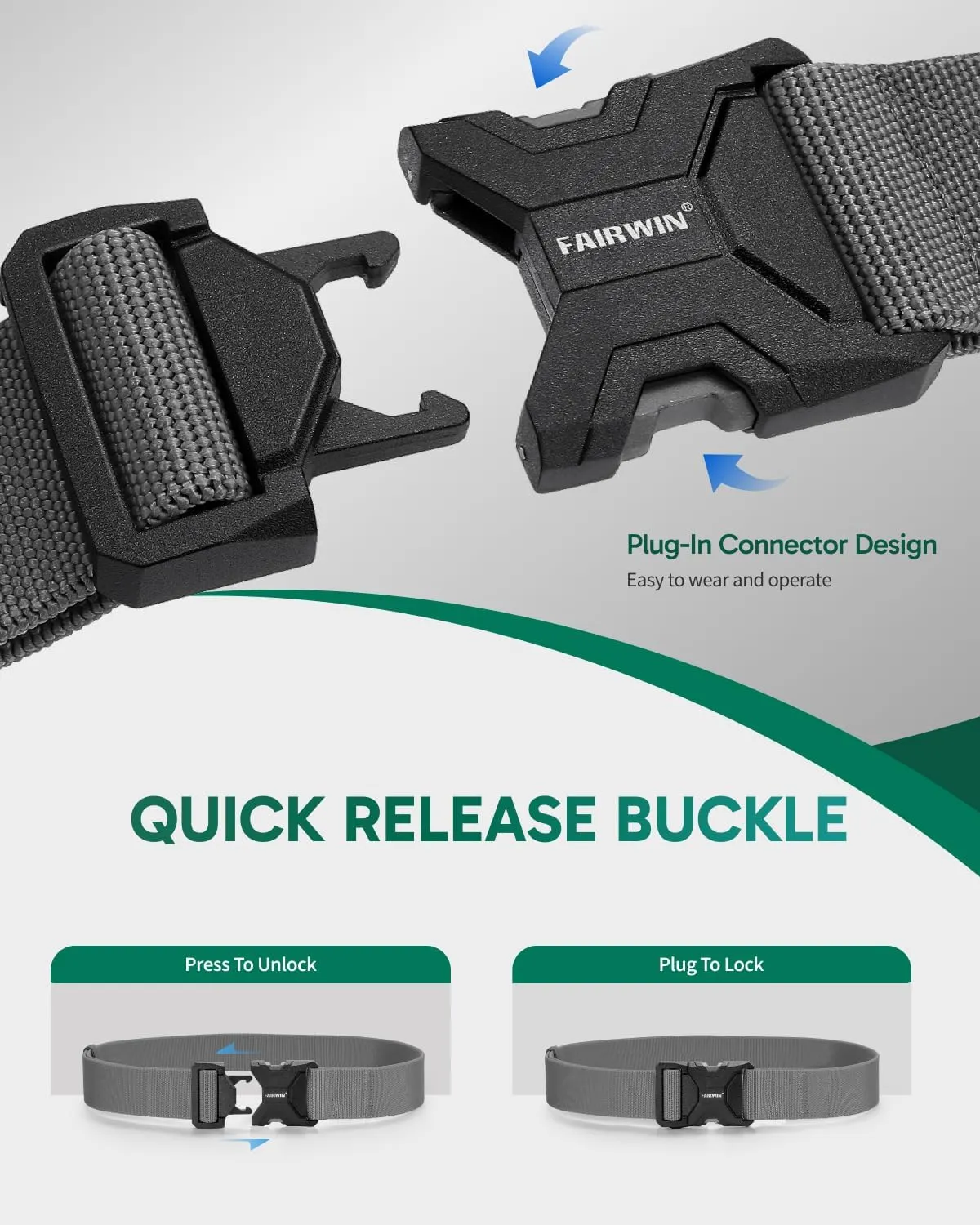 FAIRWIN Tactical Belt Men, 1.5" Stretch Nylon Web Military Hiking Rigger Work Belts with Quick-Release Seatbelt Buckle