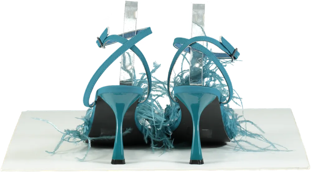 Gaelle Blue Feather Trimmed Sandals UK 6 EU 39 👠