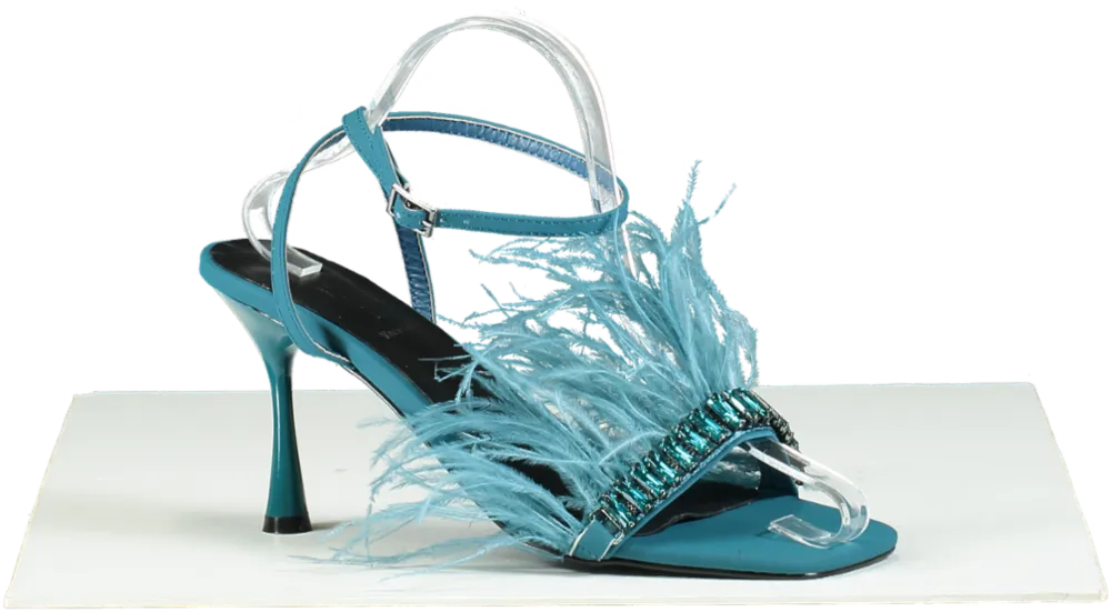 Gaelle Blue Feather Trimmed Sandals UK 6 EU 39 👠