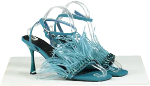 Gaelle Blue Feather Trimmed Sandals UK 6 EU 39 👠