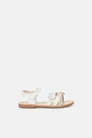 Girls White Braided Sandals