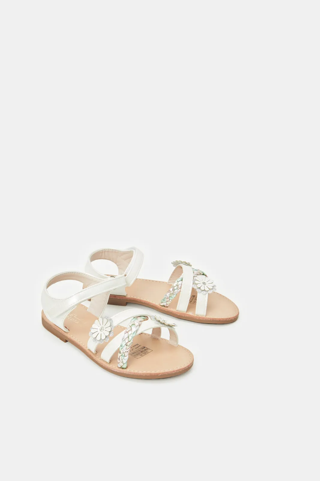 Girls White Braided Sandals
