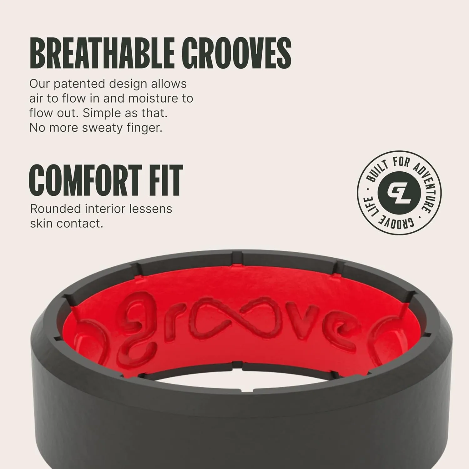 Groove Life Edge Silicone Ring - Breathable Rubber Wedding Rings for Men, Unique Design, Comfort Fit Ring