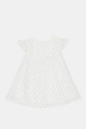 Infant Girls White Printed Lurex Dress