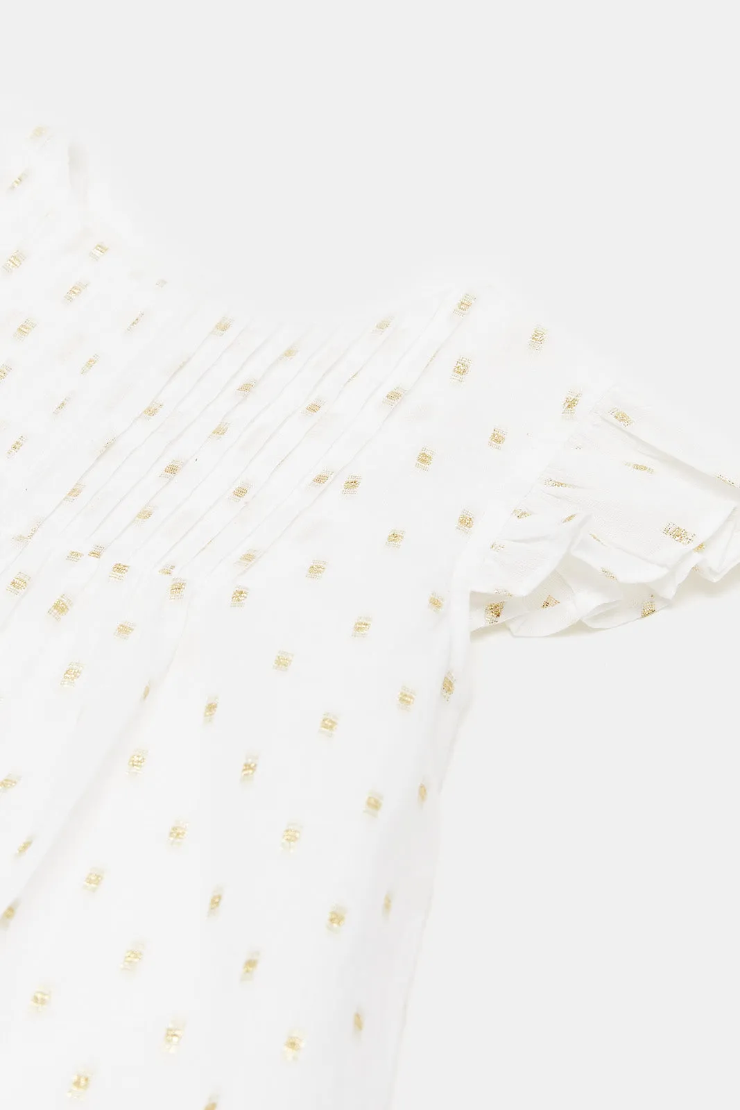Infant Girls White Printed Lurex Dress
