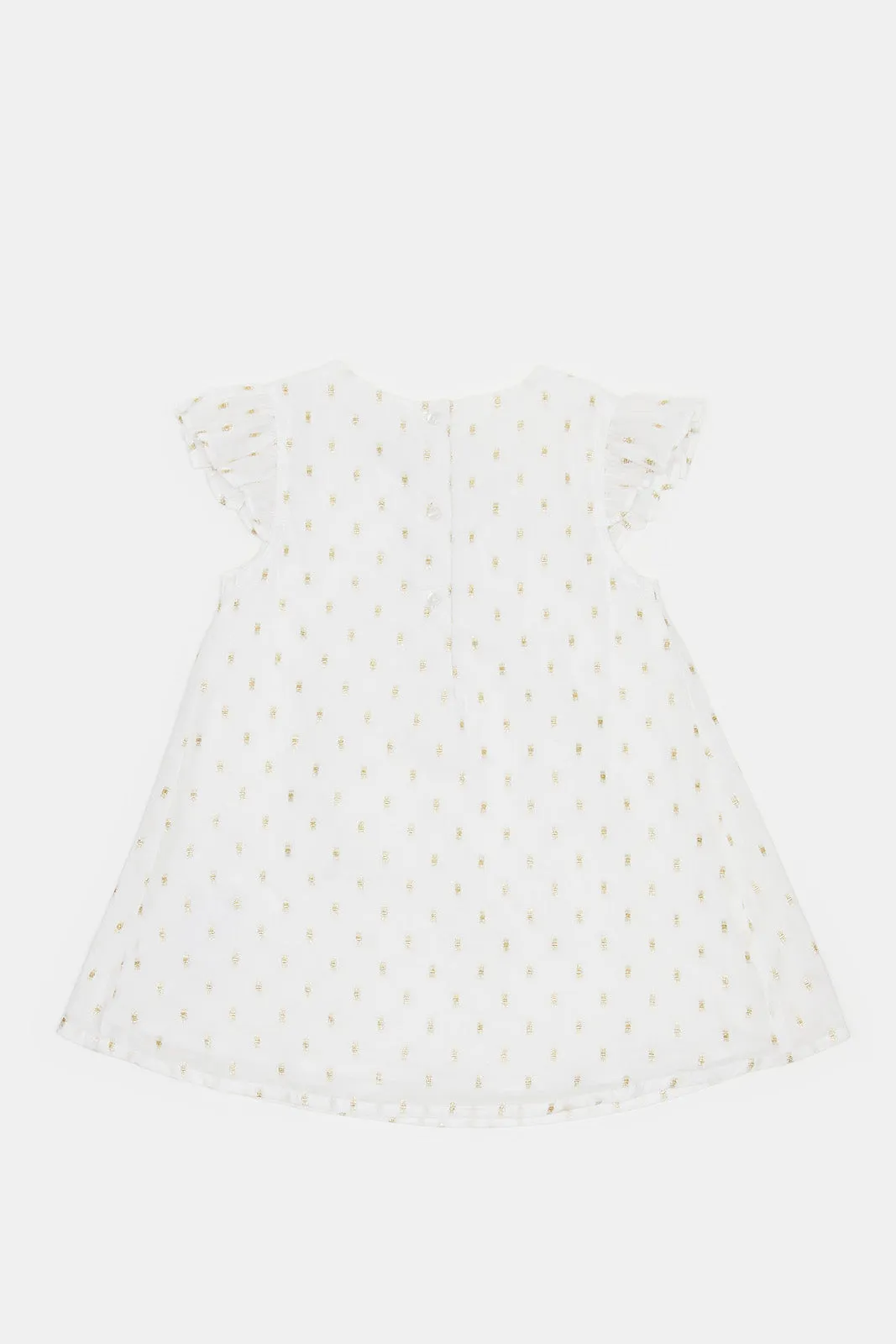 Infant Girls White Printed Lurex Dress