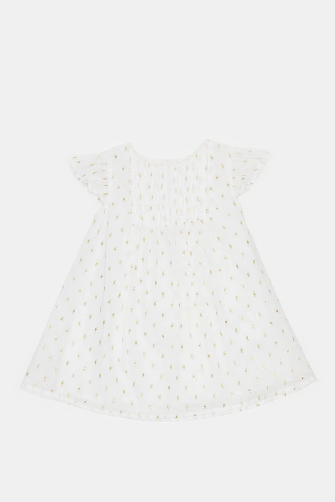 Infant Girls White Printed Lurex Dress