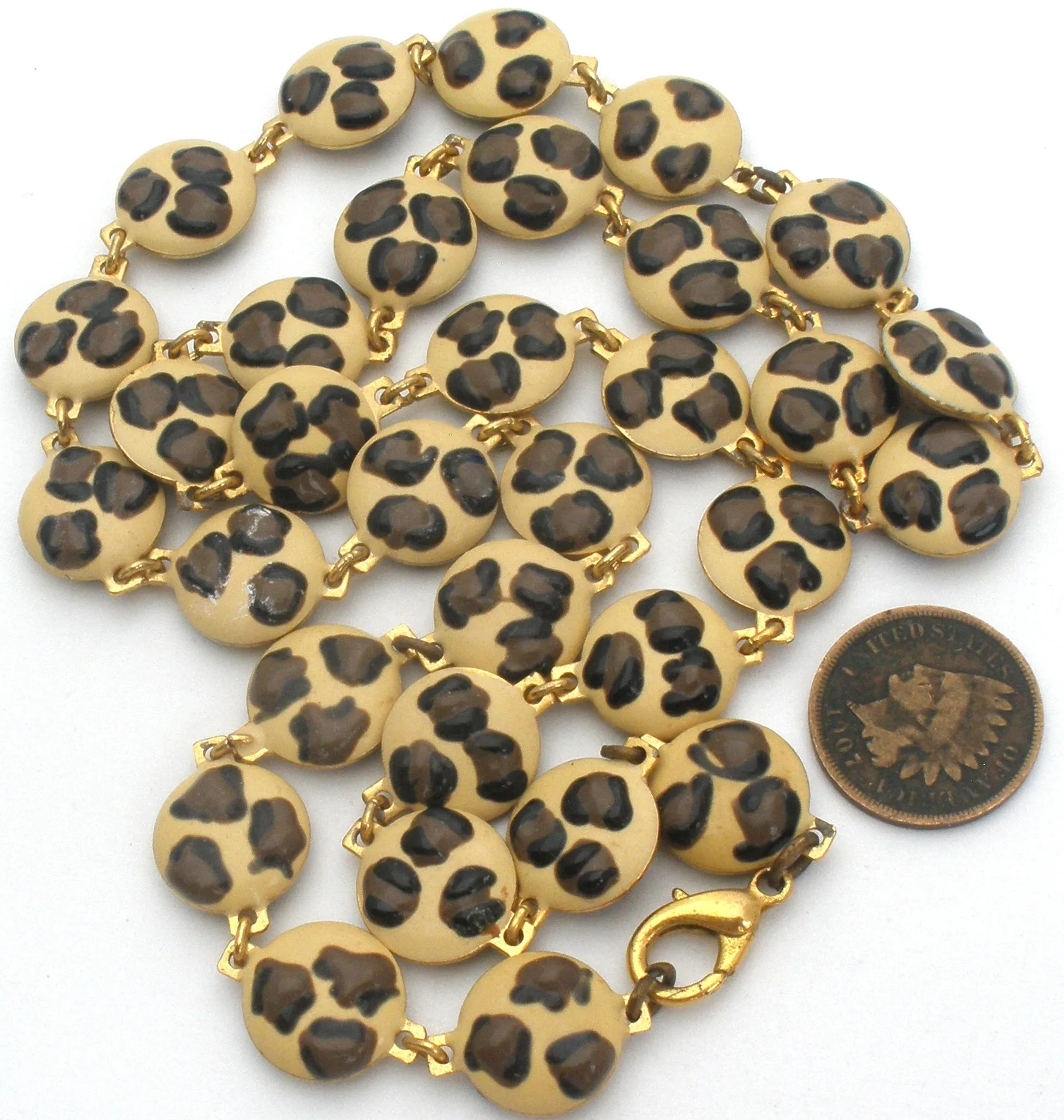 Leopard Print Enamel Necklace 24" Long