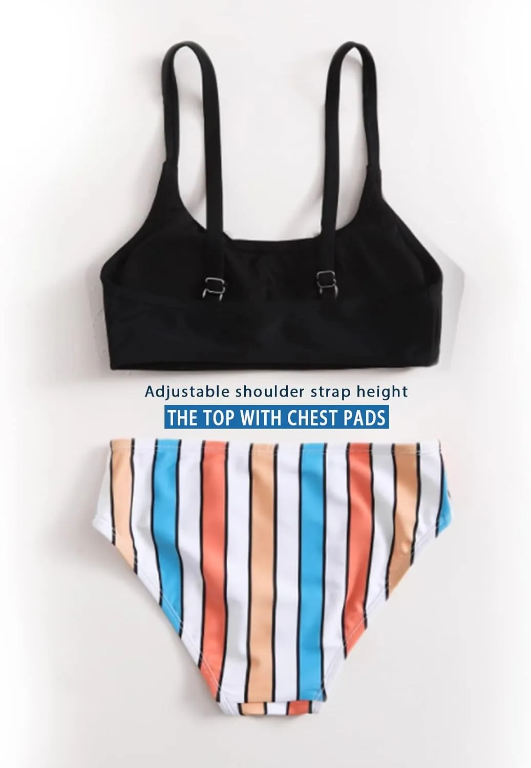 MIENOE Teen Girls' Swimsuits Two-Piece V-Neck Bikini Adjustable Shoulder Straps Swimsuit Kids Bikini with Chest Pad