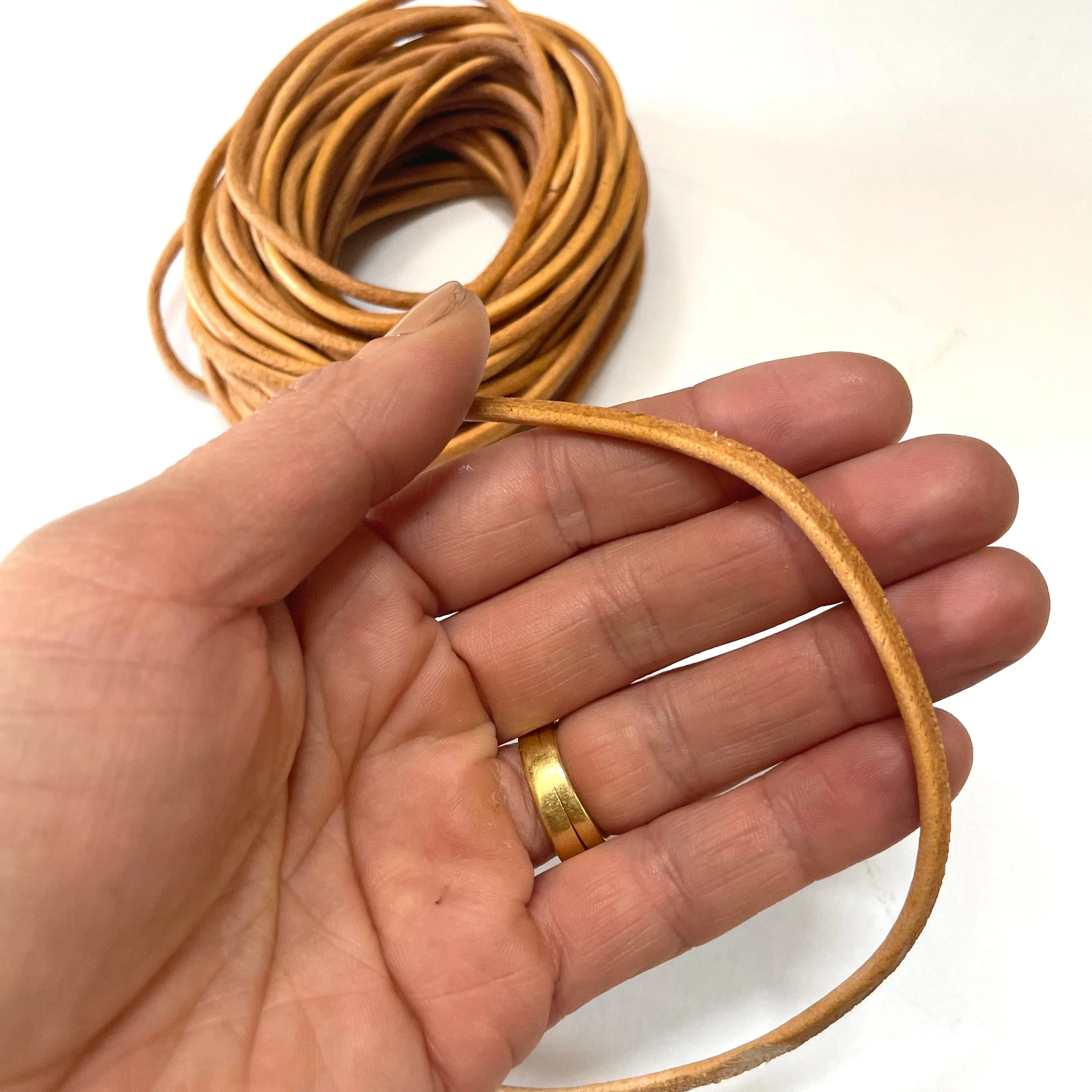Natural Genuine Leather Cord per 10 Yards - Natural Tan Brown 3mm