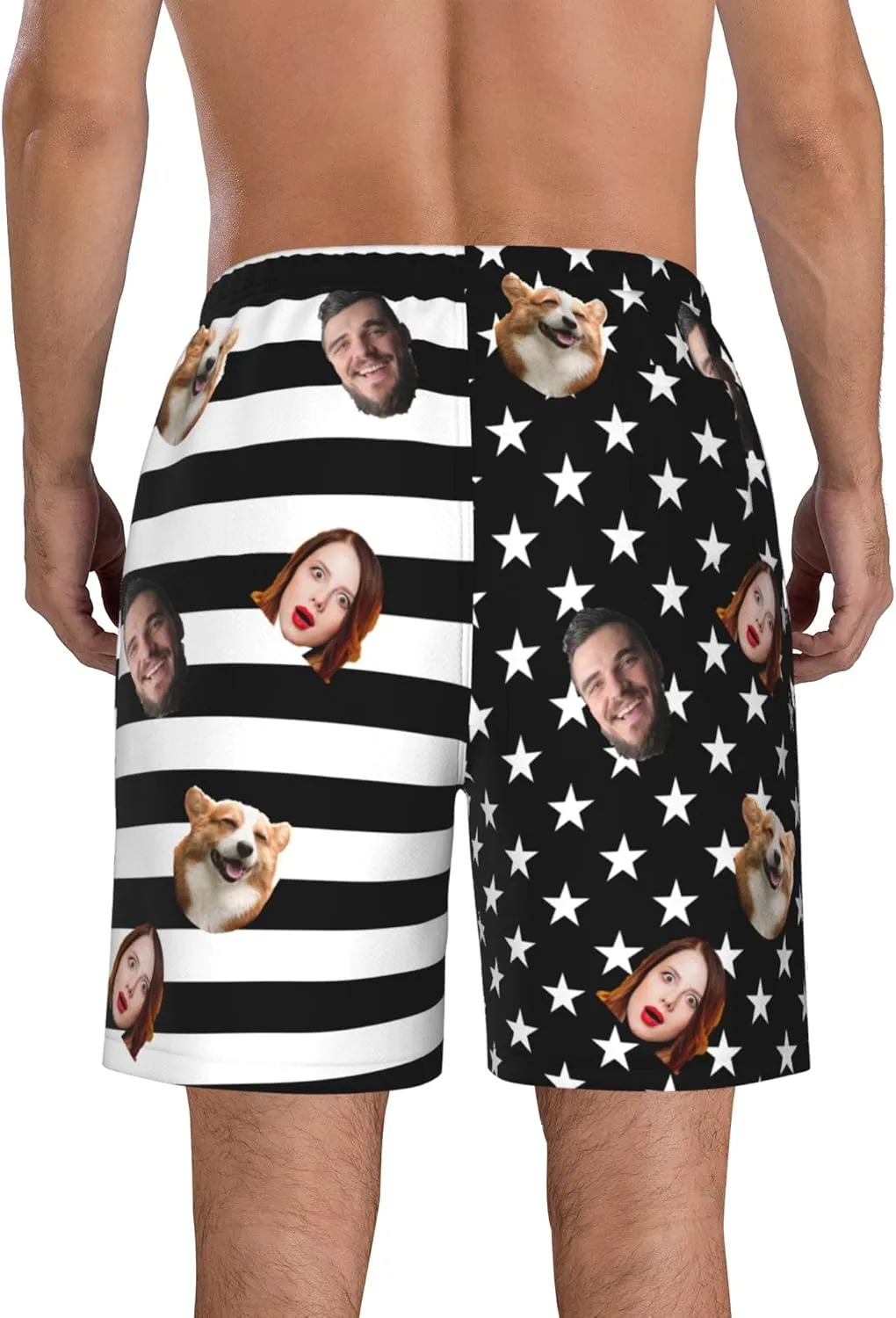 OHORTEB Custom American Flag Swim Trunks with Face, Personalized Photo Funny Beach Swim Board Shorts for Men