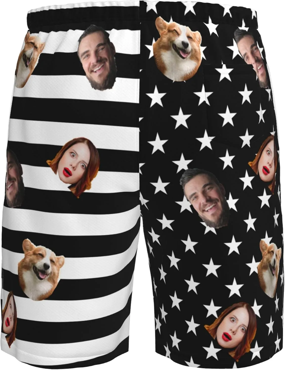 OHORTEB Custom American Flag Swim Trunks with Face, Personalized Photo Funny Beach Swim Board Shorts for Men