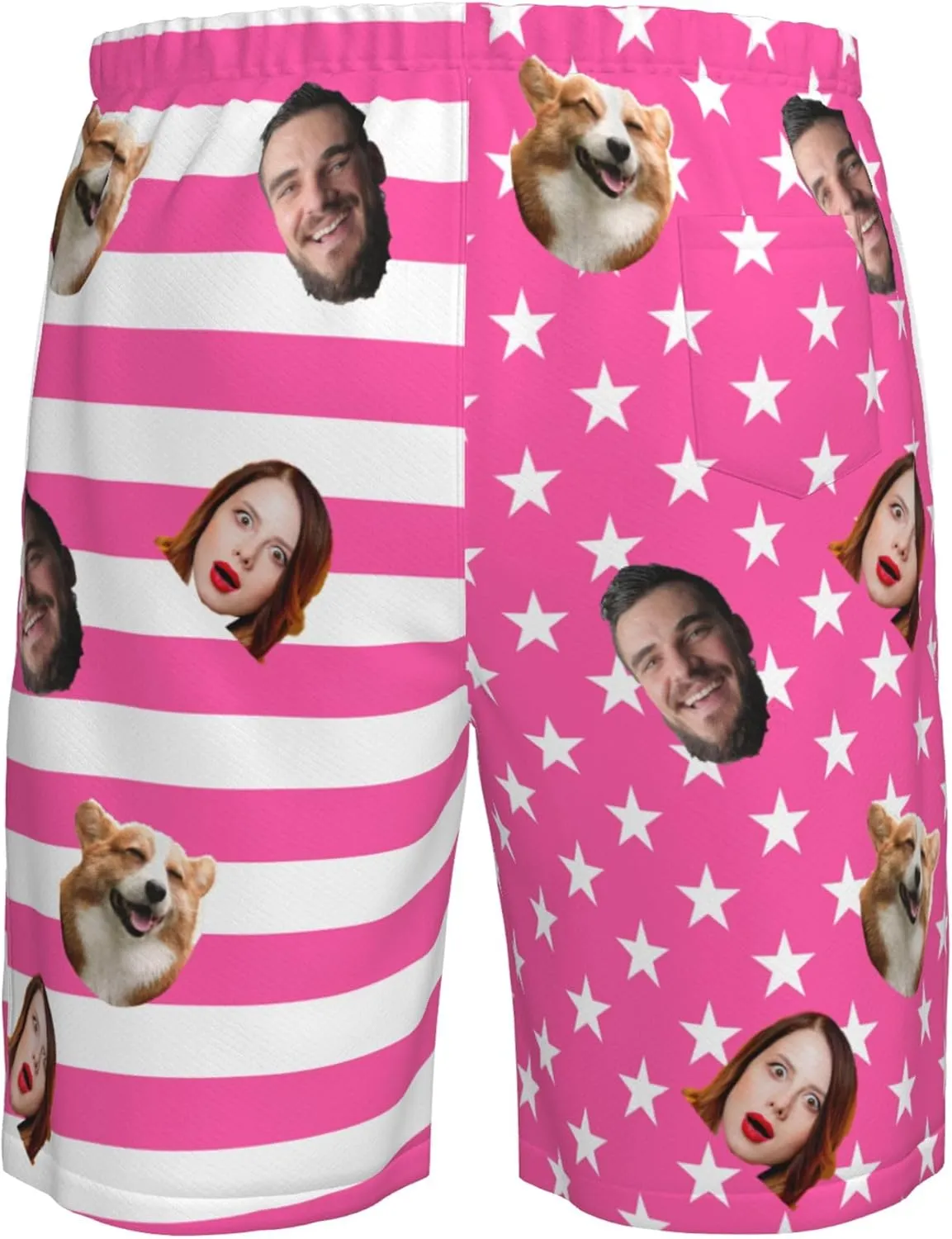 OHORTEB Custom American Flag Swim Trunks with Face, Personalized Photo Funny Beach Swim Board Shorts for Men