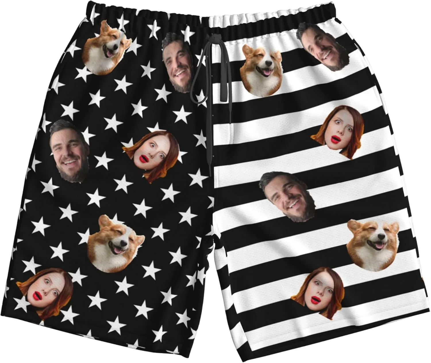 OHORTEB Custom American Flag Swim Trunks with Face, Personalized Photo Funny Beach Swim Board Shorts for Men