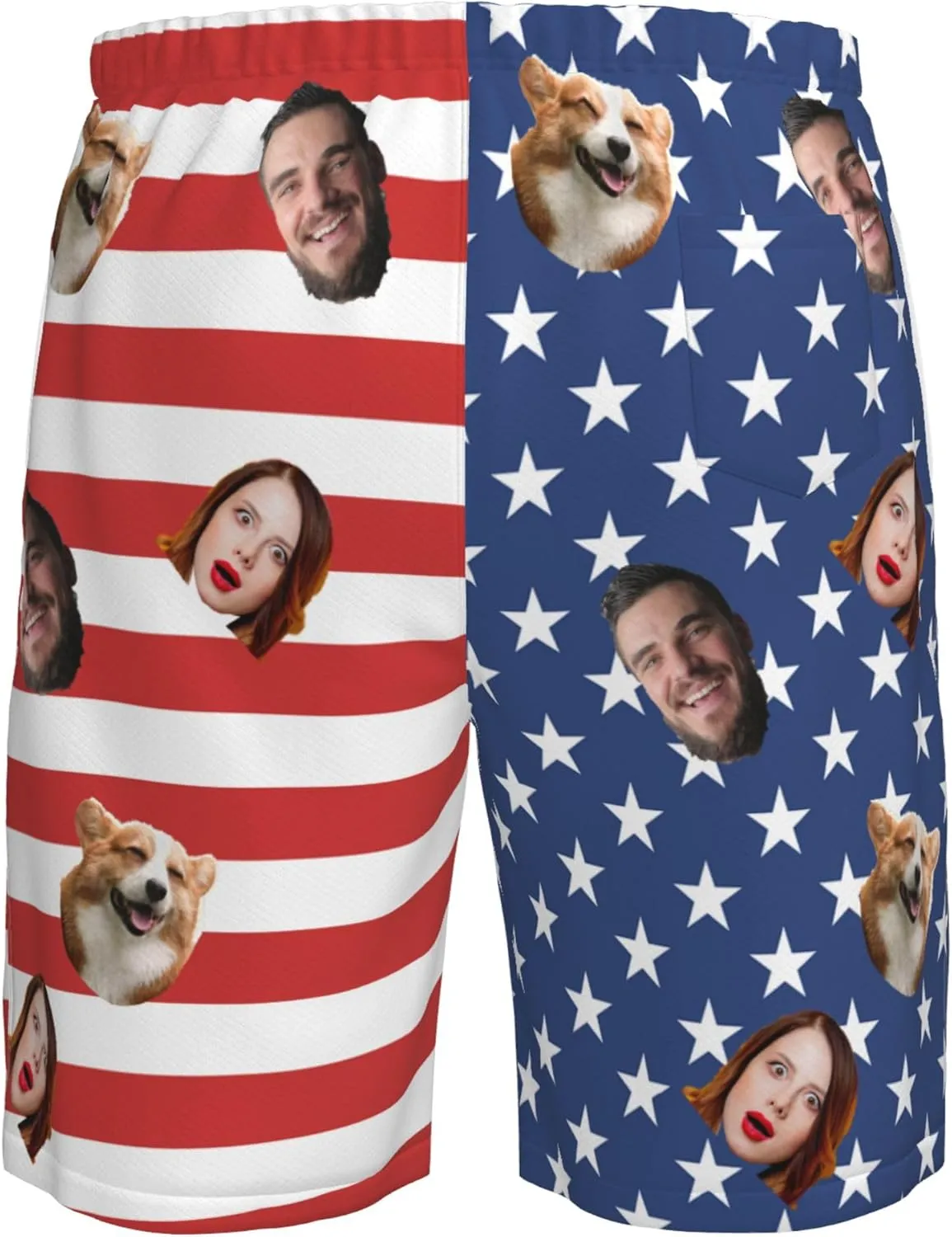 OHORTEB Custom American Flag Swim Trunks with Face, Personalized Photo Funny Beach Swim Board Shorts for Men