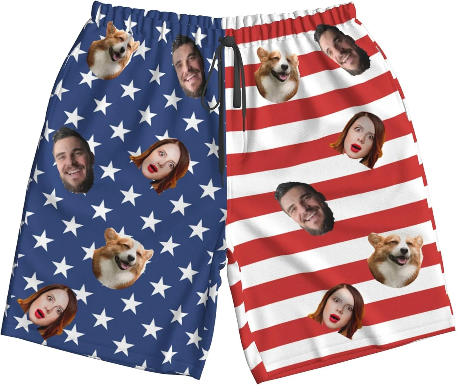 OHORTEB Custom American Flag Swim Trunks with Face, Personalized Photo Funny Beach Swim Board Shorts for Men