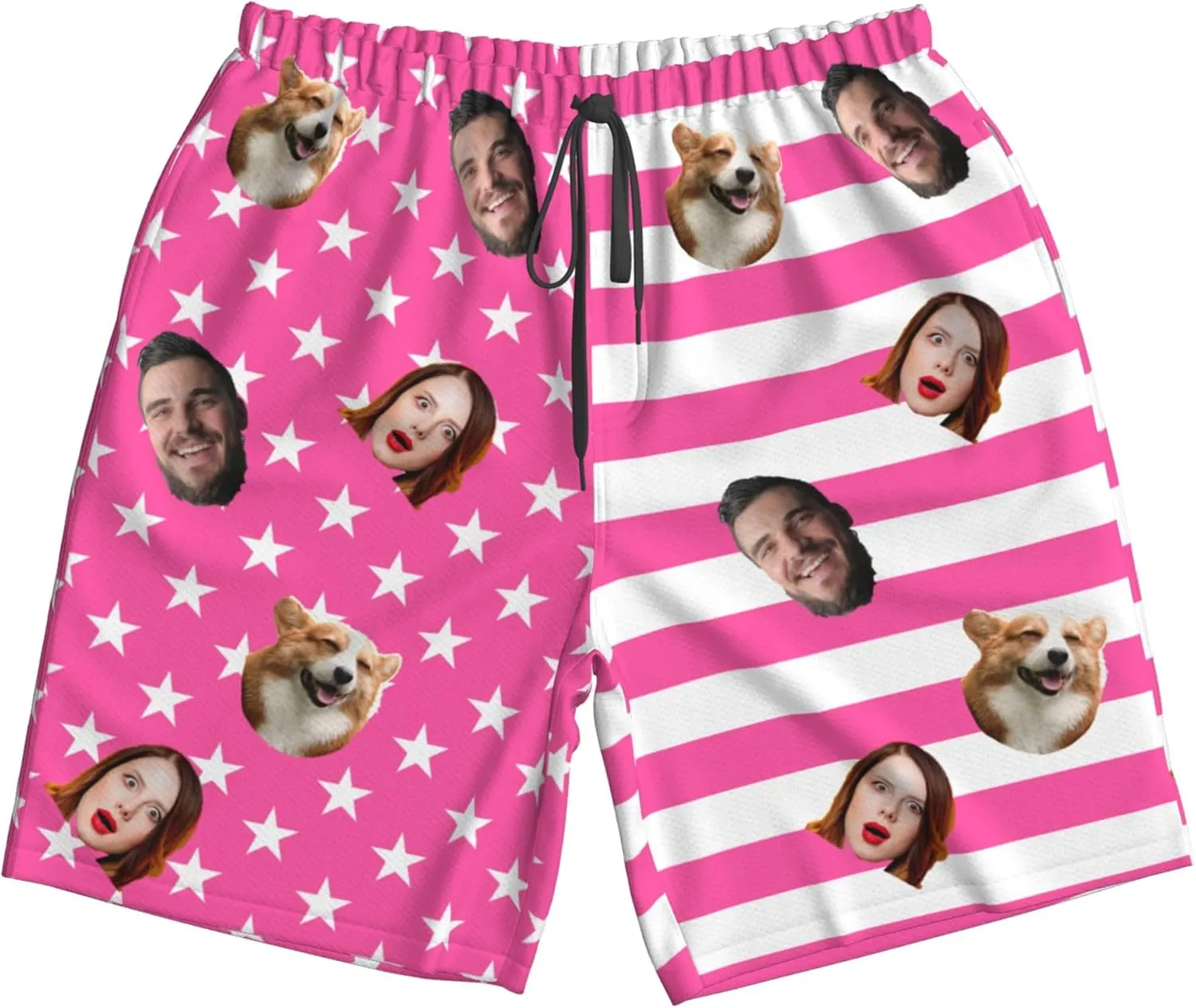 OHORTEB Custom American Flag Swim Trunks with Face, Personalized Photo Funny Beach Swim Board Shorts for Men
