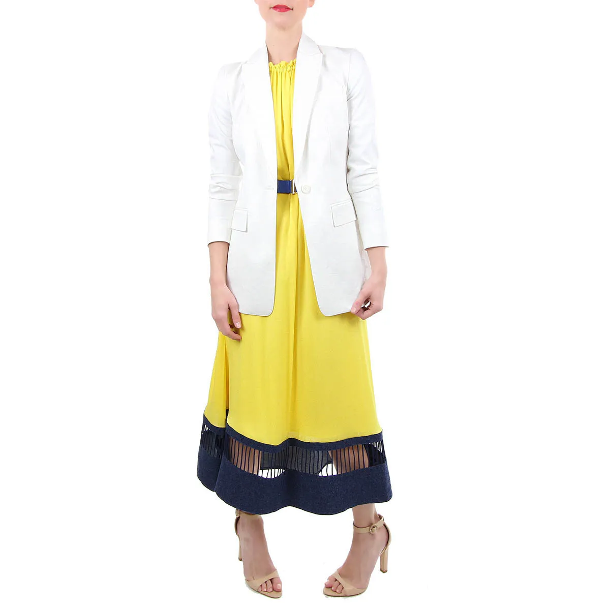 Petal Dress - Silk Midi Dress with Denim Detail