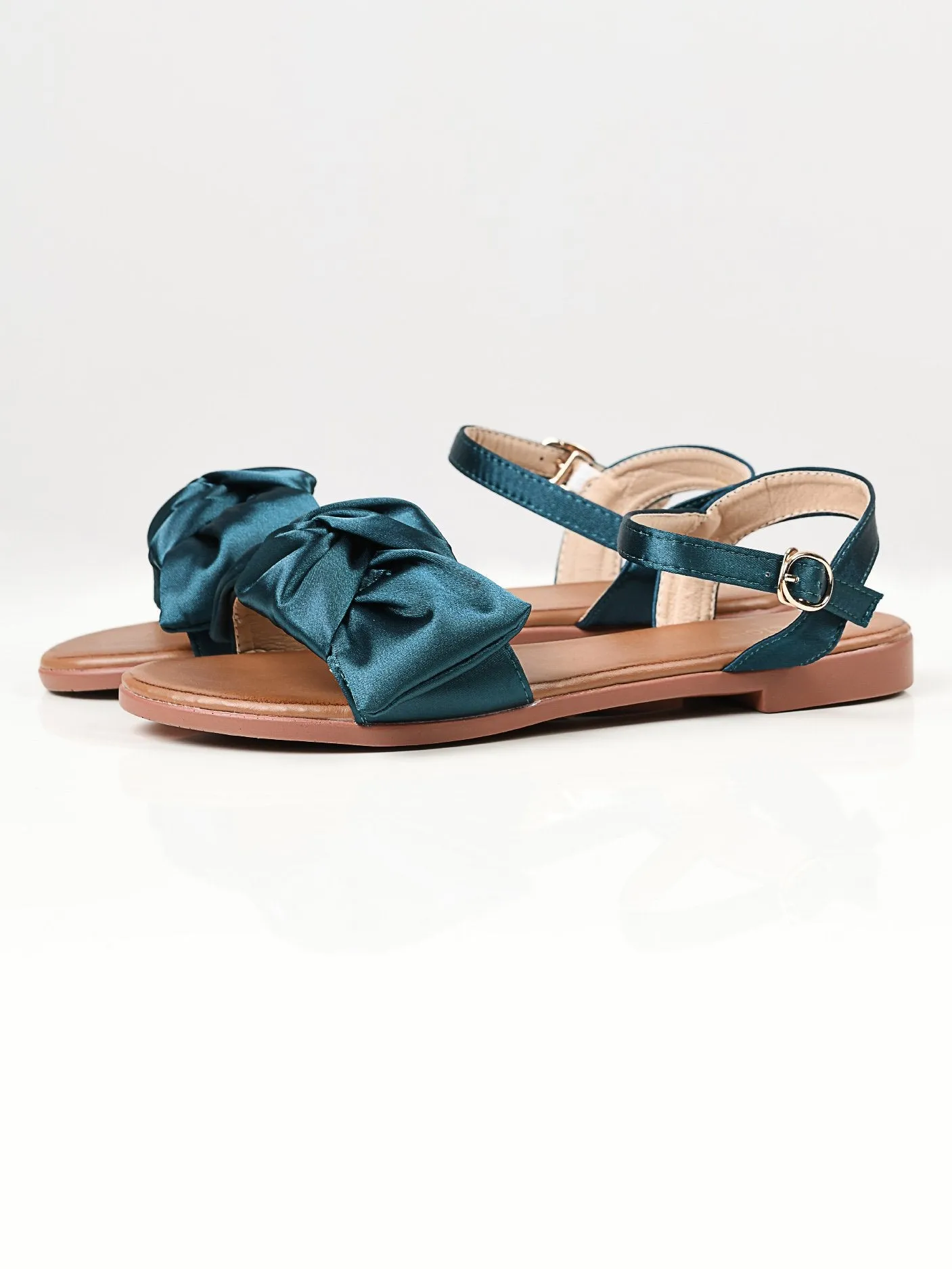 Satin Bow Sandals - Green