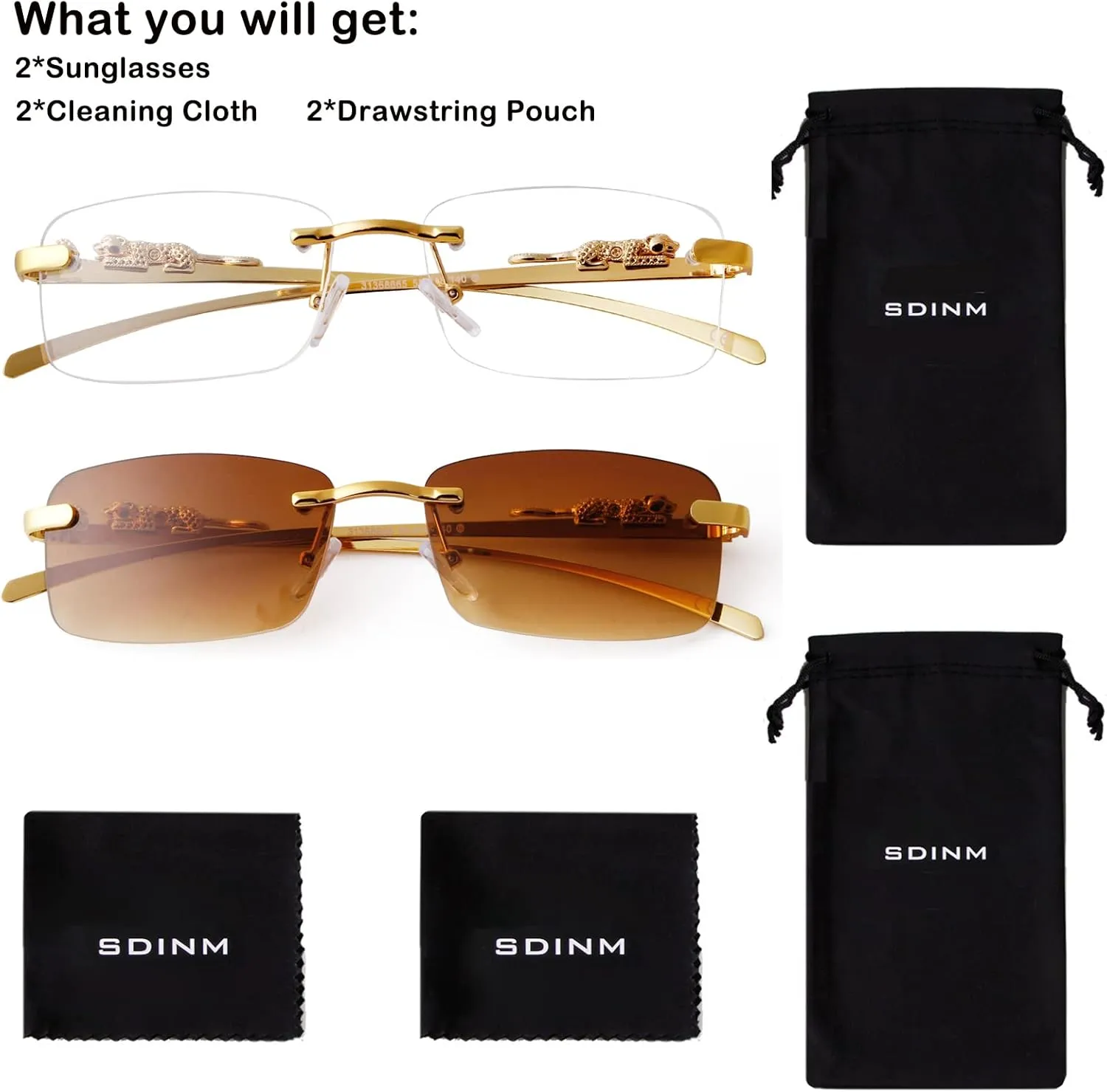SDINM Rimless Sunglasses for Men Women Fashion Small Narrow Rectangle Sun Glasses Shades 90s Eyewear
