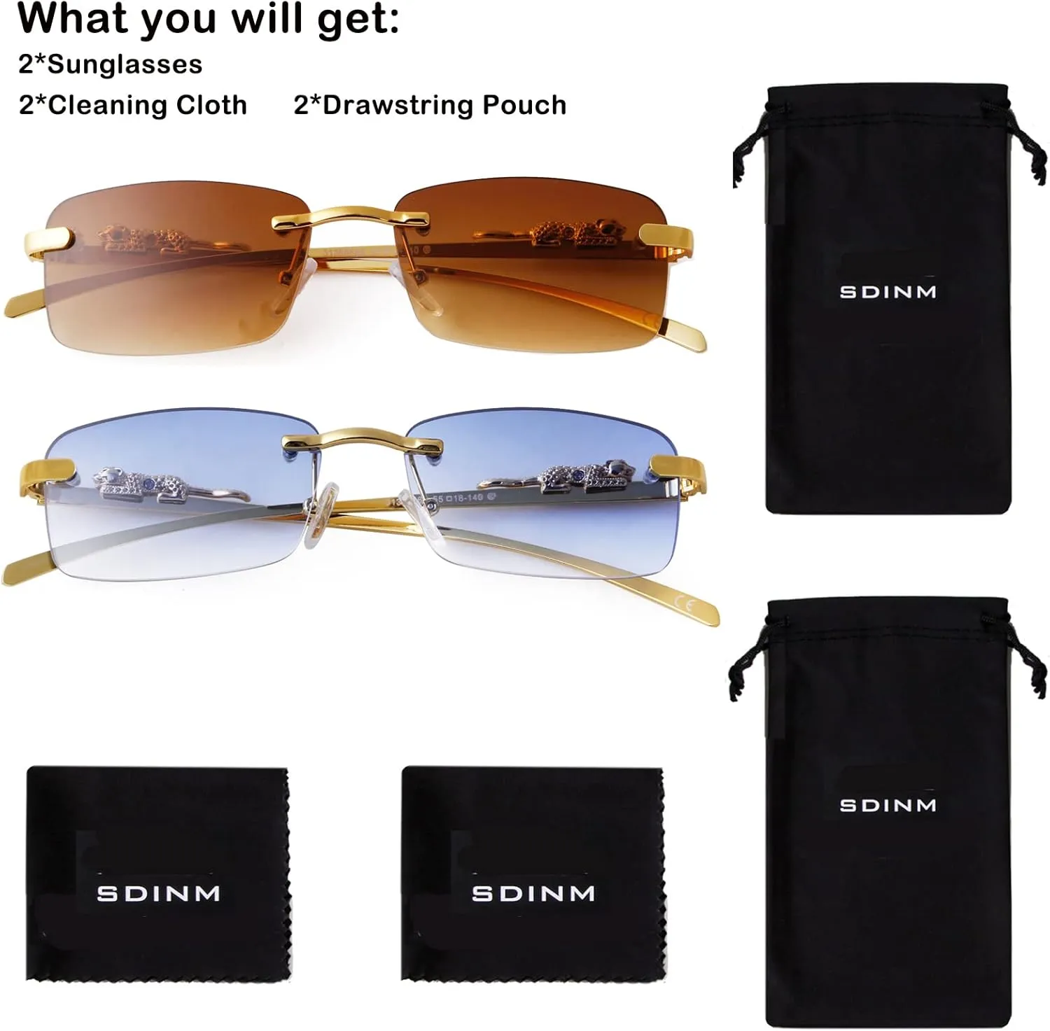 SDINM Rimless Sunglasses for Men Women Fashion Small Narrow Rectangle Sun Glasses Shades 90s Eyewear