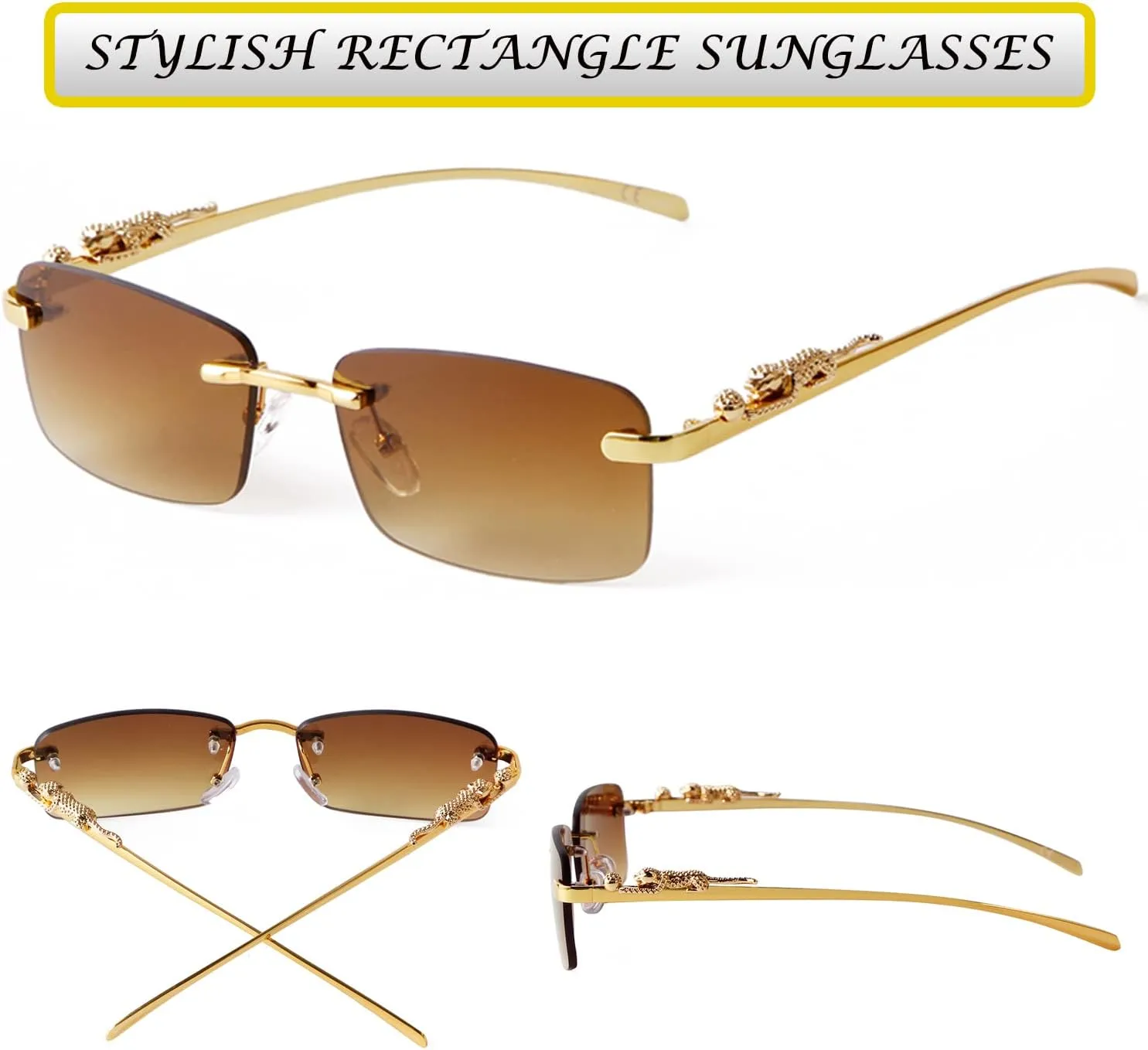 SDINM Rimless Sunglasses for Men Women Fashion Small Narrow Rectangle Sun Glasses Shades 90s Eyewear