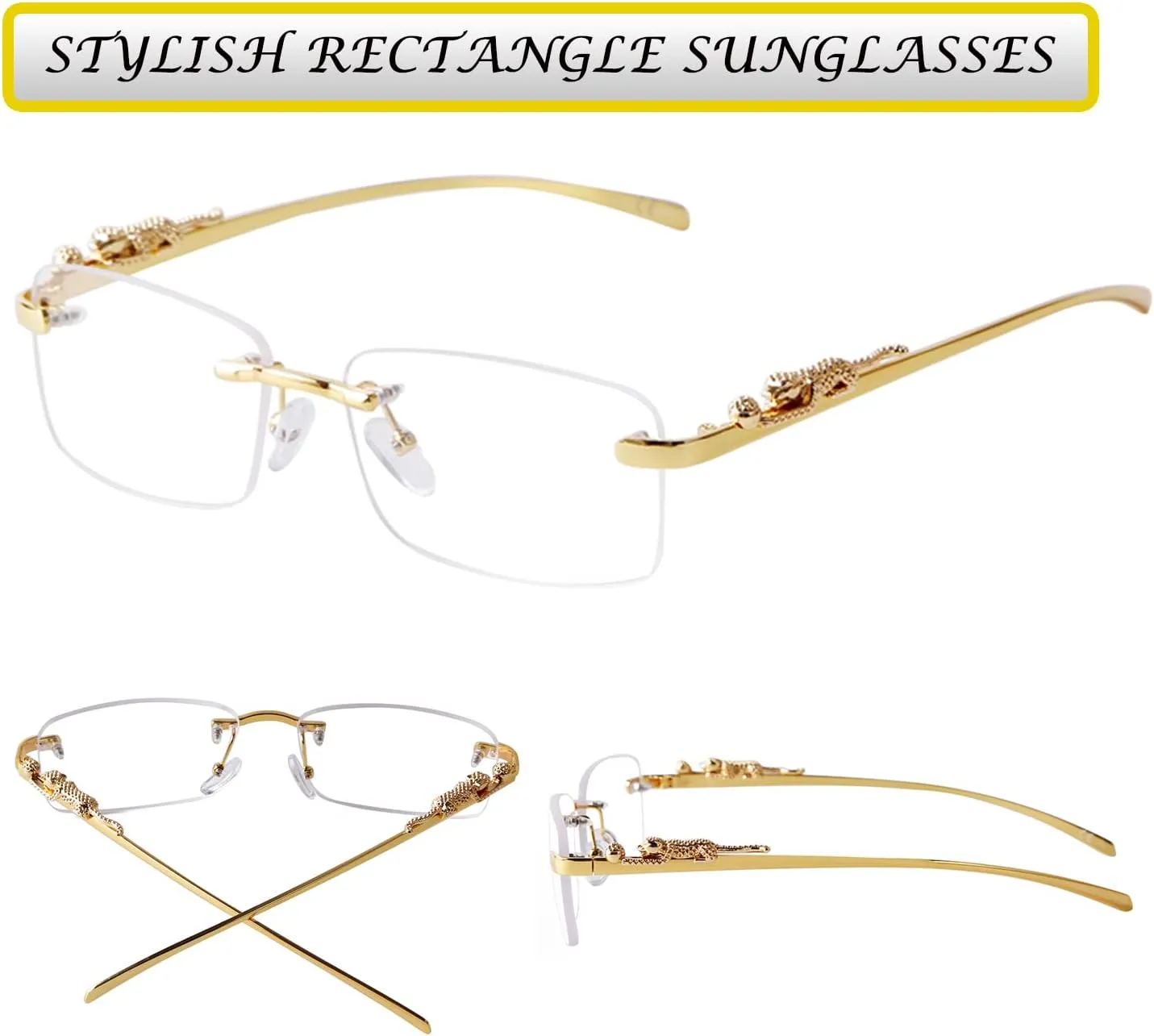SDINM Rimless Sunglasses for Men Women Fashion Small Narrow Rectangle Sun Glasses Shades 90s Eyewear