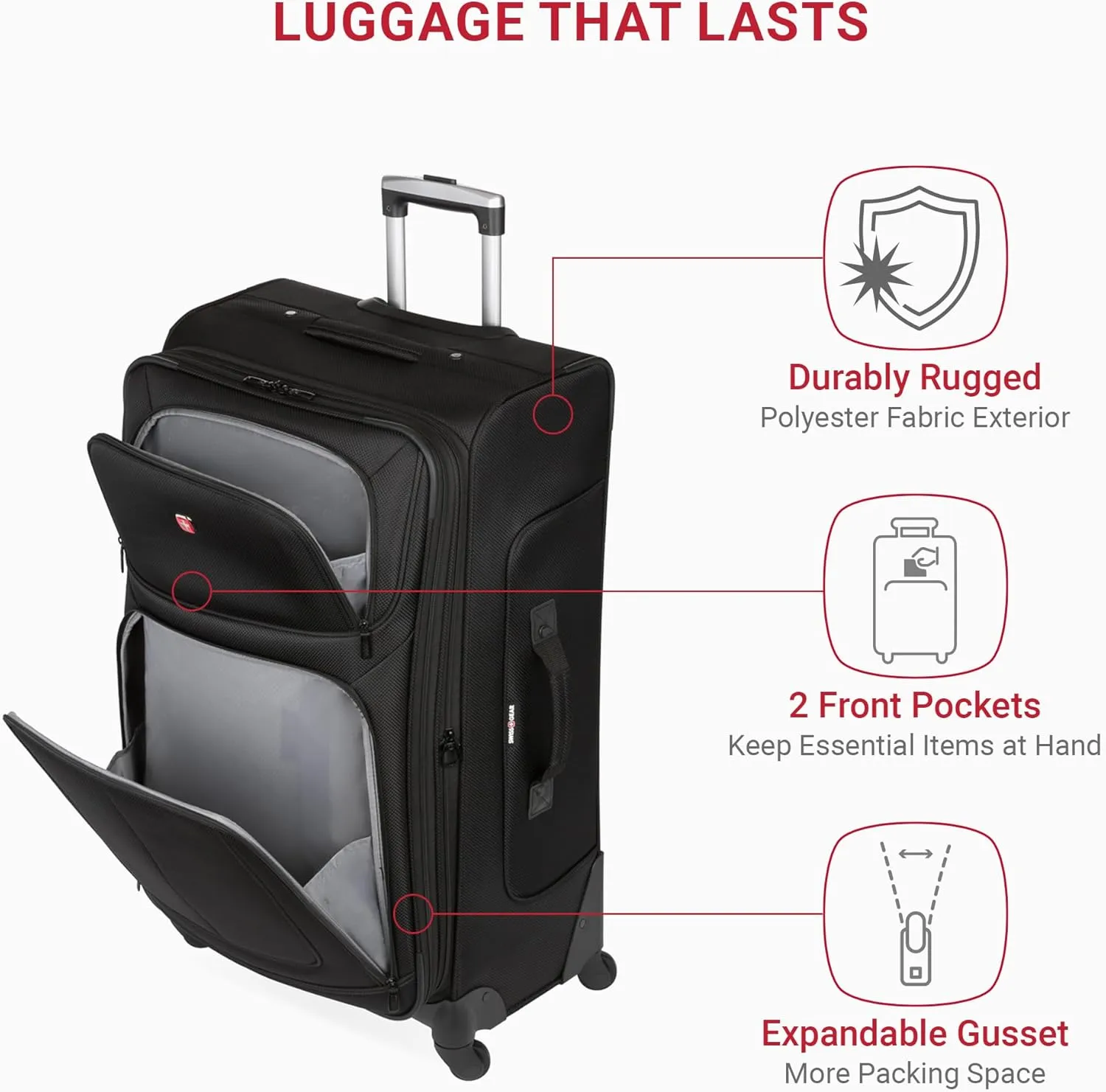 SwissGear Sion Softside Expandable Luggage, Black, 3-Piece Set (21/25/29)