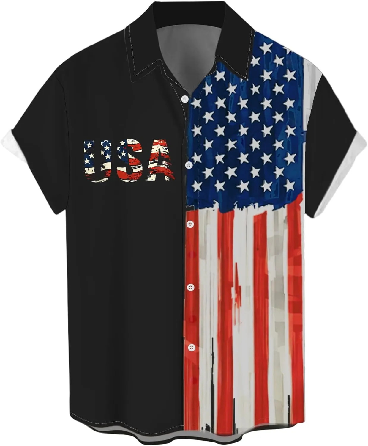 WHO IN SHOP Men's 4th of July American Flag Patriotic Shirts Short Sleeve Button Up USA Memorial Day Shirts
