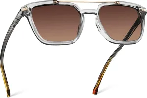 WMP Eyewear - Modern Men's Square Aviator Sunglasses - Double Metal Bridge with Polarized Lens