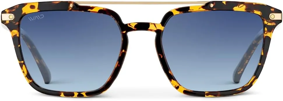 WMP Eyewear - Modern Men's Square Aviator Sunglasses - Double Metal Bridge with Polarized Lens