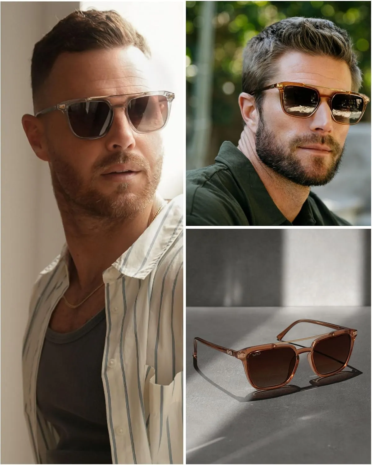 WMP Eyewear - Modern Men's Square Aviator Sunglasses - Double Metal Bridge with Polarized Lens