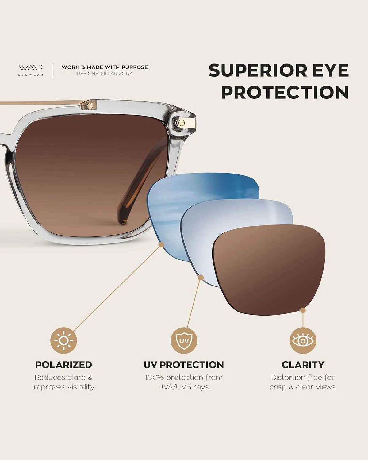 WMP Eyewear - Modern Men's Square Aviator Sunglasses - Double Metal Bridge with Polarized Lens