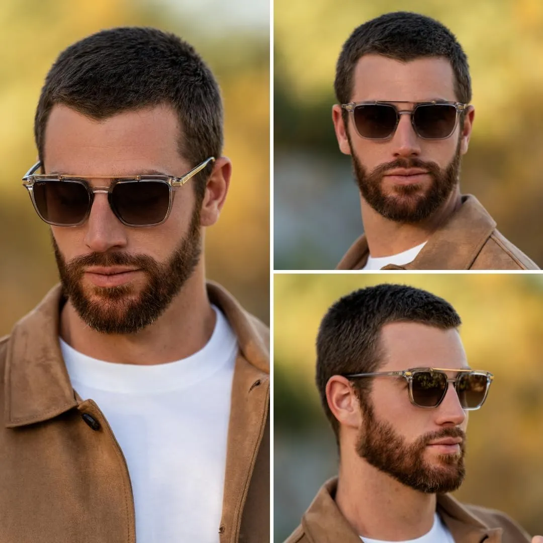 WMP Eyewear - Modern Men's Square Aviator Sunglasses - Double Metal Bridge with Polarized Lens