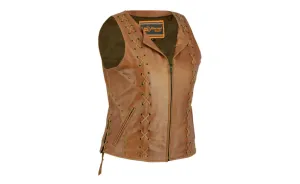 Women’s Brown Zippered Motorcycle Vest with Lacing